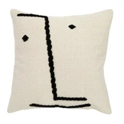 Coussin avec visage en coton blanc 60x60 cm
