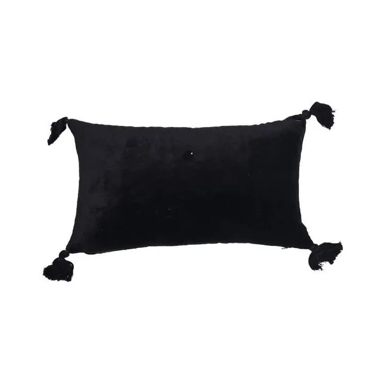 Coussin cale-rein coloris noir en coton velours - 20 x 35 cm