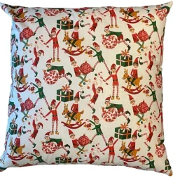 Coussin carré blanc en coton à motifs rouges et verts Farceur - 45 x 45 cm