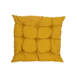 Coussin d'assise matelassé coloris jaune en coton polyester - 46 x 46 x 9 cm