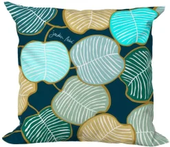 Coussin déco carré en polyester/coton bleu Elsa - 40 x 40 x 15 cm