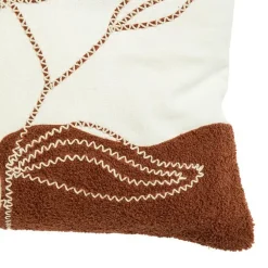 Coussin décoratif carré décor feuillage coloris marron en coton - 45 x 45 cm