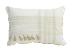 Coussin décoratif pompons et lignes coloris multicolore en coton - 30 x 50 cm