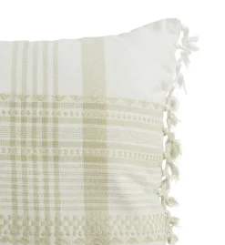 Coussin décoratif pompons et lignes coloris multicolore en coton - 30 x 50 cm