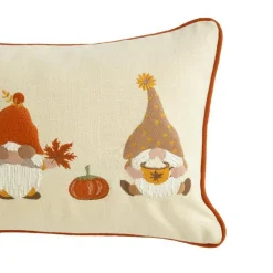 Coussin en coton crème décor 3 gnomes orange - 50 x 30 cm