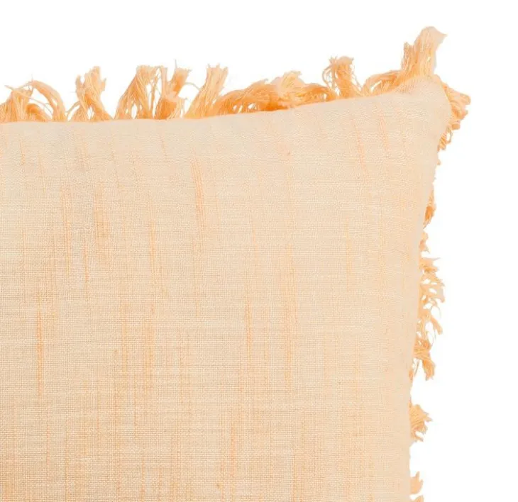 Coussin frangé coloris beige en coton - 30 x 50 cm