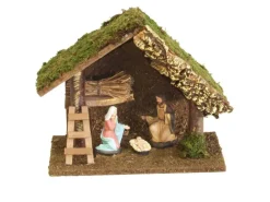 Crèche avec 3 santons - 26 cm