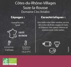 Côtes-du-Rhône Villages Suze-la-rousse Bio Domaine Clos Vola - 75 cl
