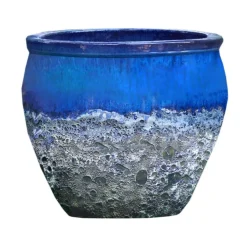 Cuvier en grès émaillé old bleu Decolines Leon - Ø 50 x H 49 cm