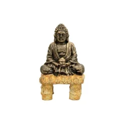 Décor d’aquarium bouddha sur ponton en polyrésine marron 5,5x5,5x6 cm
