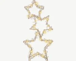 Décor lumineux intérieur 3 étoiles câble argent à 30 micro-LED blanc chaud sur piles - 40 cm
