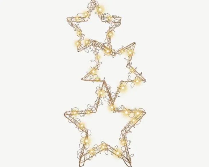 Décor lumineux intérieur 3 étoiles câble argent à 30 micro-LED blanc chaud sur piles - 40 cm