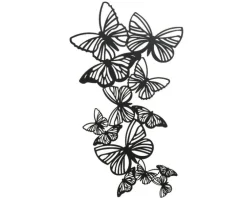 Décoration murale envolée papillons coloris noir en métal - 40,5 x 7 cm x 1,7 cm