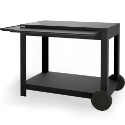 Desserte ingénieuse 2 plateaux pour plancha coloris noir en acier électrozingué Le Marquier - 122 (97) x 89 (64) cm