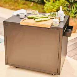 Desserte roulante fermée pour plancha en acier noir Forge Adour - 81 x 63 x 74 cm
