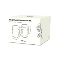 Duo de tasses coloris transparente en verre double paroi Horae - 350 ml