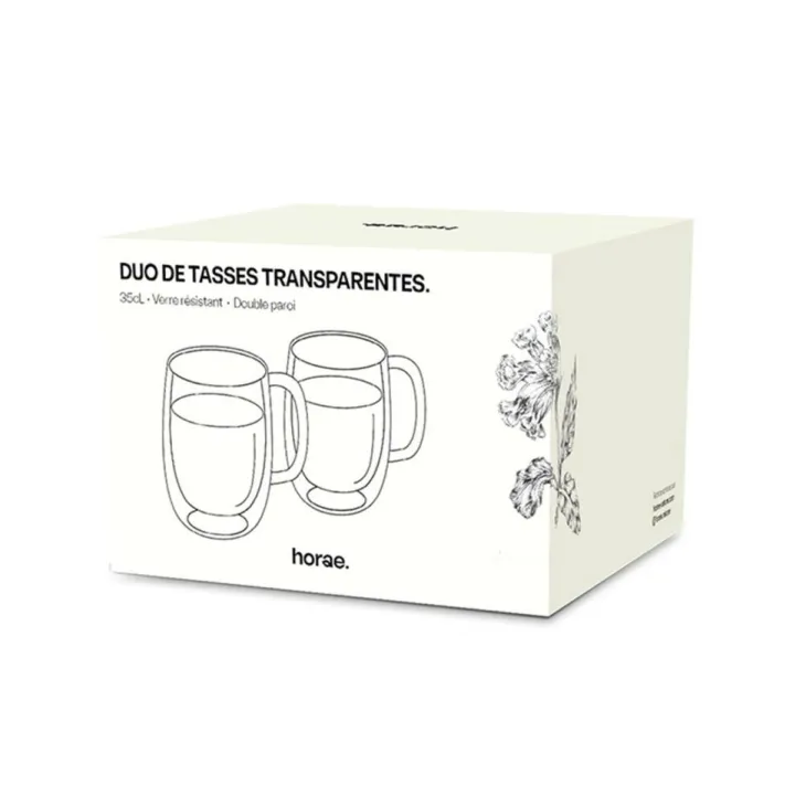 Duo de tasses coloris transparente en verre double paroi Horae - 350 ml