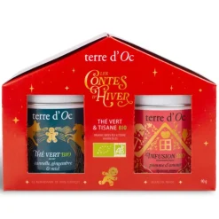 Duo thé vert gingembre et tisane pomme d'amour bio les contes d'hiver Terre d'Oc - 90 g