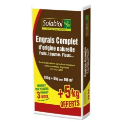 Engrais complet organique Solabiol 15 kg + 5 kg offerts
