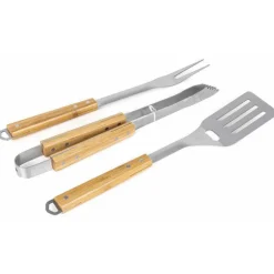 Ensemble de 3 accessoires pour barbecue en acier inoxydable et bambou