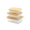 Ensemble de 3 boîtes rectangulaires en verre et bambou 400 à 1000 ml