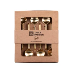 Ensemble de 6 cuillères à moka en métal finition dorée Elite - 11 cm