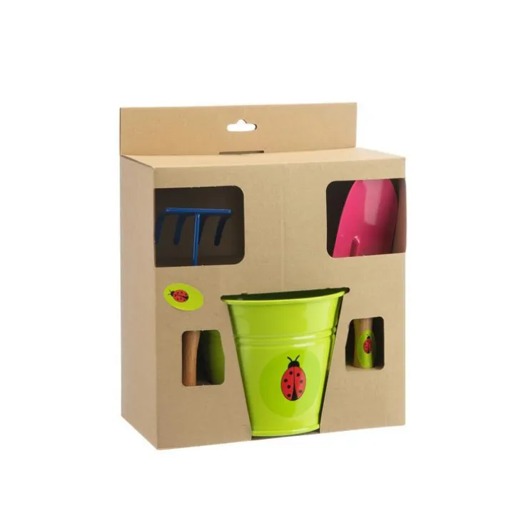 Ensemble de 2 outils de jardinage + 1 seau en métal pour enfant