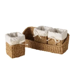 Ensemble de 4 paniers en algues marines gris clair Sophy - 38,5 x 13 x 17,5 cm