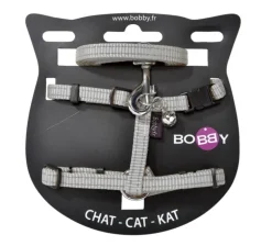 Ensemble sellerie pour chat coloris gris en nylon harnais et laisse Bobby Safe - Taille XS
