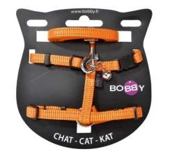 Ensemble sellerie pour chat coloris orange en nylon harnais et laisse Bobby Safe - Taille XS