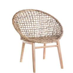 Fauteuil coloris marron assise en teck et abaca - 78 x 78 x 80 cm