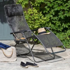 Fauteuil relax en tube acier titane et toile Batyline Graphite Lafuma Futura - 71 x 83 x 113 cm