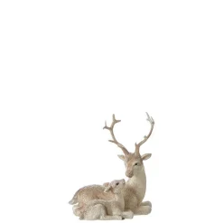 Figurine cerf blanc en résine avec faon - 10,5 x 6 x 12,5 cm