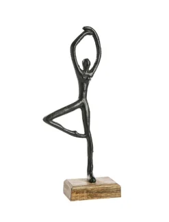Figurine décorative ballerine coloris noir en aluminium et bois - 30 x 8 x 6,5 cm
