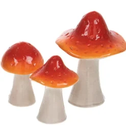 Figurine décorative champignon coloris orange en céramique - 11 x 14,5 x 11 cm