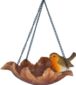 Figurine en résine rouge-gorge sur feuille Riviera - 17 cm