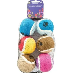 Filet de 6 balles de tennis colorées pour chien Ø 6,5 cm