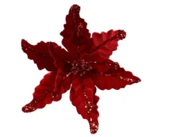 Fleur artificielle de Poinsettia en velours rouge - Ø 44 x H 17 cm