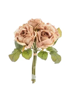 Fleur artificielle en papier bouquet de roses coloris rose - H 30 cm