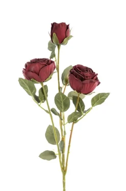 Fleur artificielle en papier tige avec 3 roses en bouton coloris rouge - H 61 cm