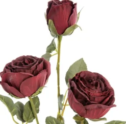 Fleur artificielle en papier tige avec 3 roses en bouton coloris rouge - H 61 cm