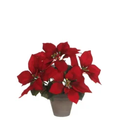Fleur artificielle poinsettia en pot coloris rouge - 27 cm