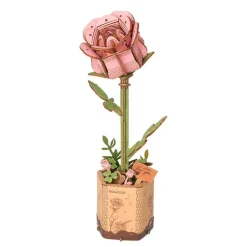 Fleur en bois à assembler Rose rose Rowood - H 24,5 cm