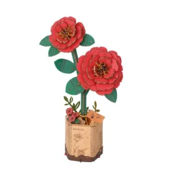 Fleur en bois à assembler Camélia rouge Rowood - 24,5 x 16,5 cm