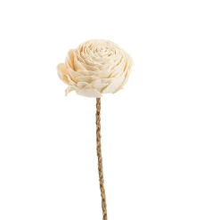 Fleur en bois de Sola et coco forme Gardénia - Ø 8 x H 51 cm