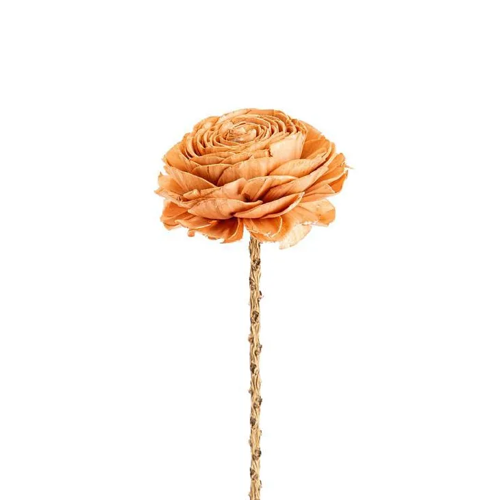 Fleur en bois de Sola et coco forme Gardénia - Ø 8 x H 51 cm