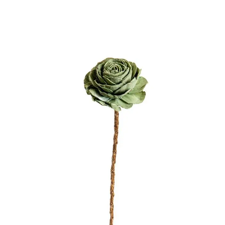 Fleur en bois de Sola et coco forme Gardénia - Ø 8 x H 51 cm