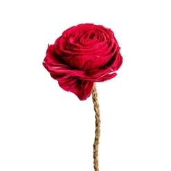 Fleur en bois de Sola et coco forme Rose - Ø 8 x H 52 cm