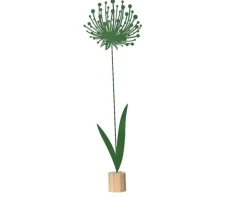 Fleur en fer vert sur support en bois - 18,5 x 5,5 x 65 cm