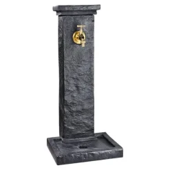 Fontaine borne à colonne carrée en pierre reconstituée anthracite imitation schiste Hairie Grandon - 83 cm